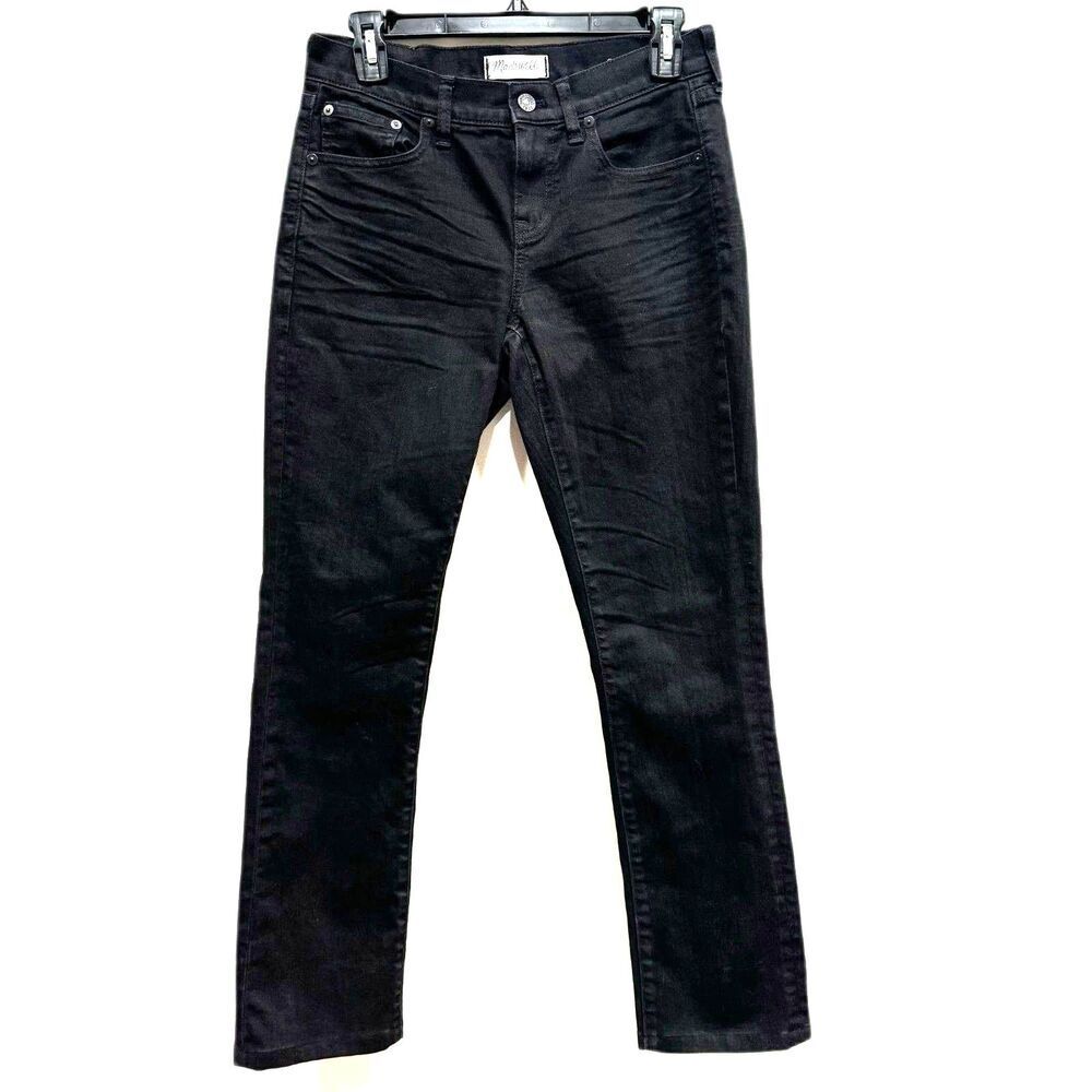 Madewell Jeans Slim Boyjean Mid Rise Black Denim Straight Leg Cotton Women sz 25